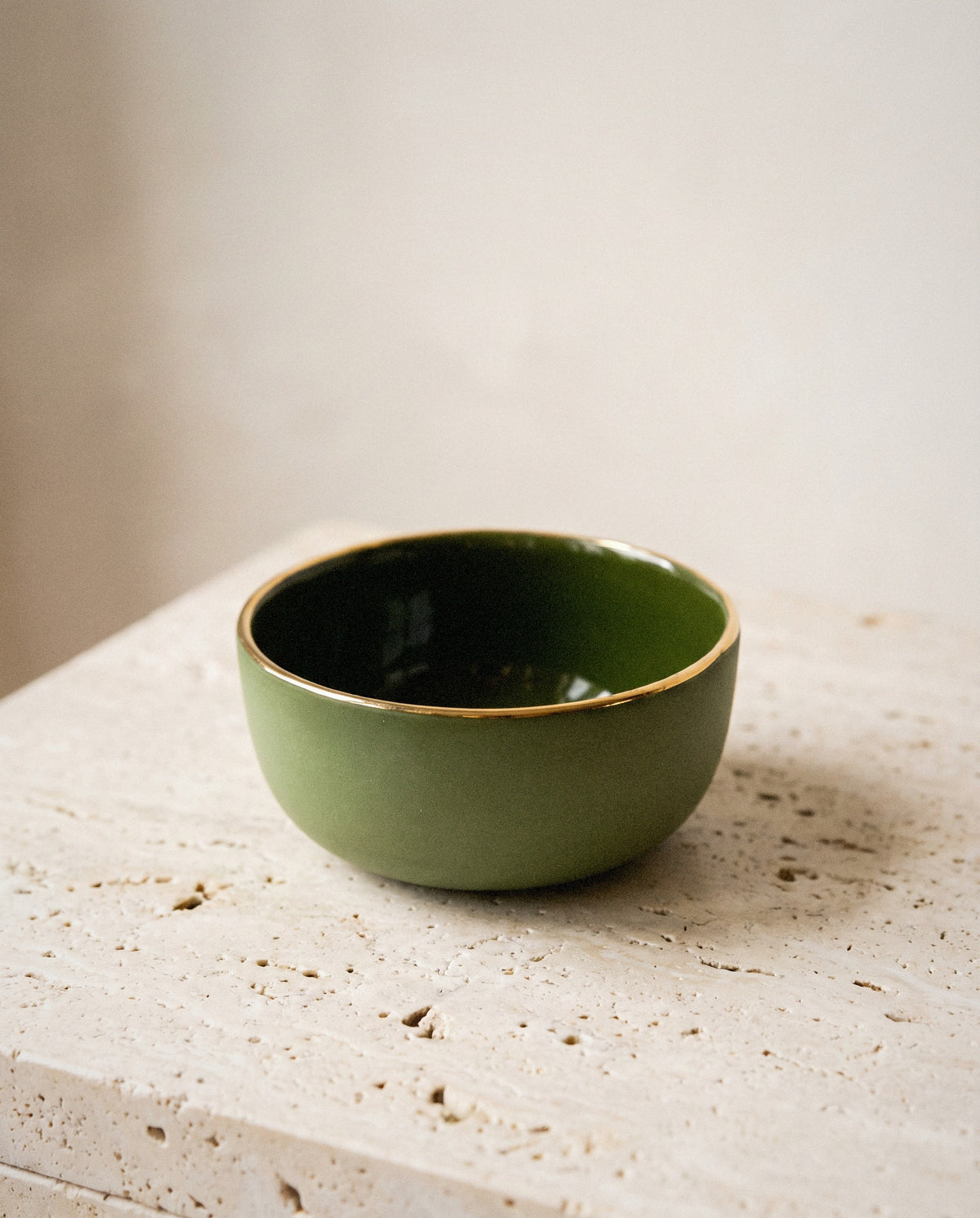 Green Porcelain Pinch Bowl, Gold Rim - Curora Home