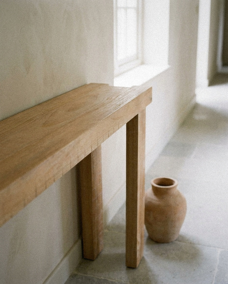 Close-up of Long Narrow Console Table showing material and construction