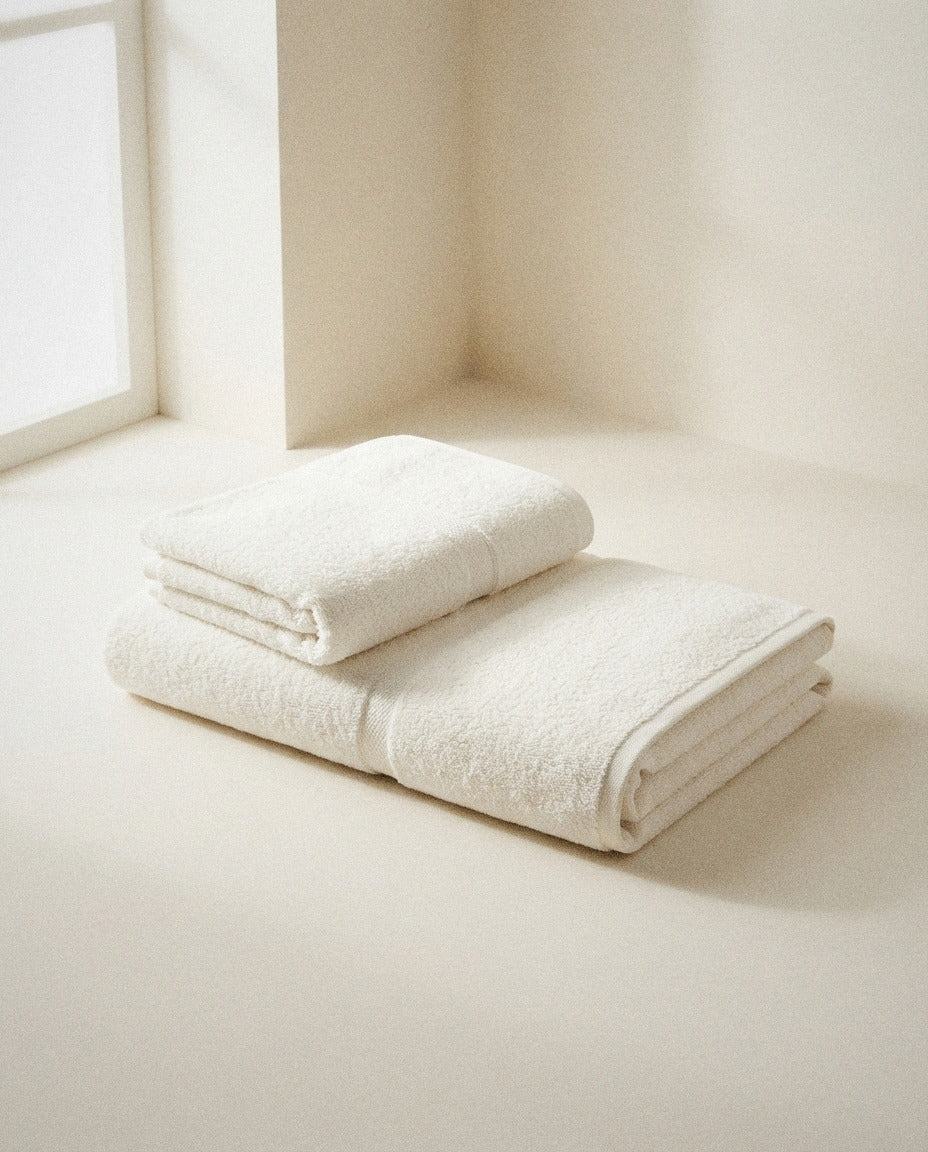 Organic Bath Sheets – 2 Pack styled in a bright organic modern bathroom