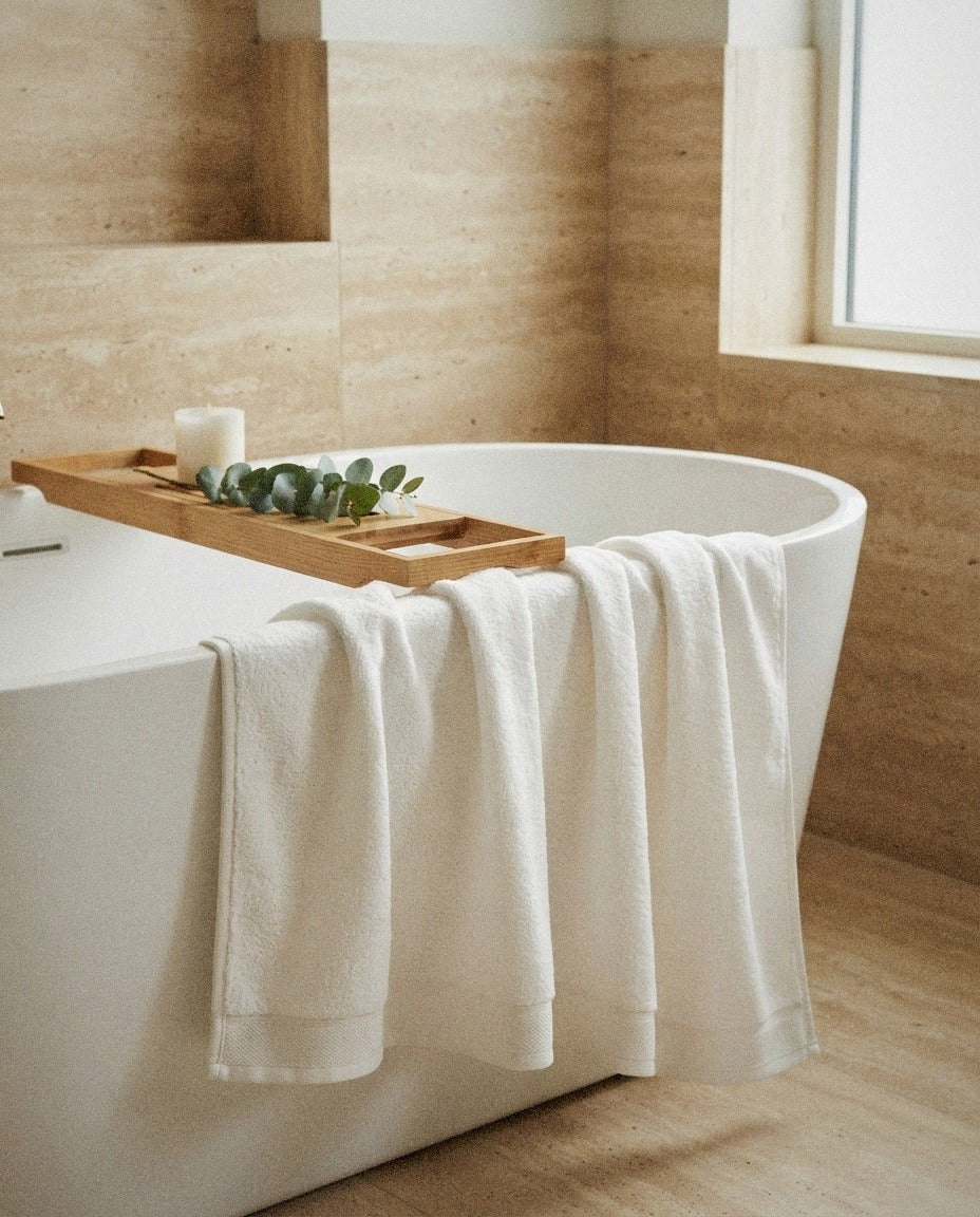 Organic Bath Sheets – 2 Pack in a calm spa style bathroom setting