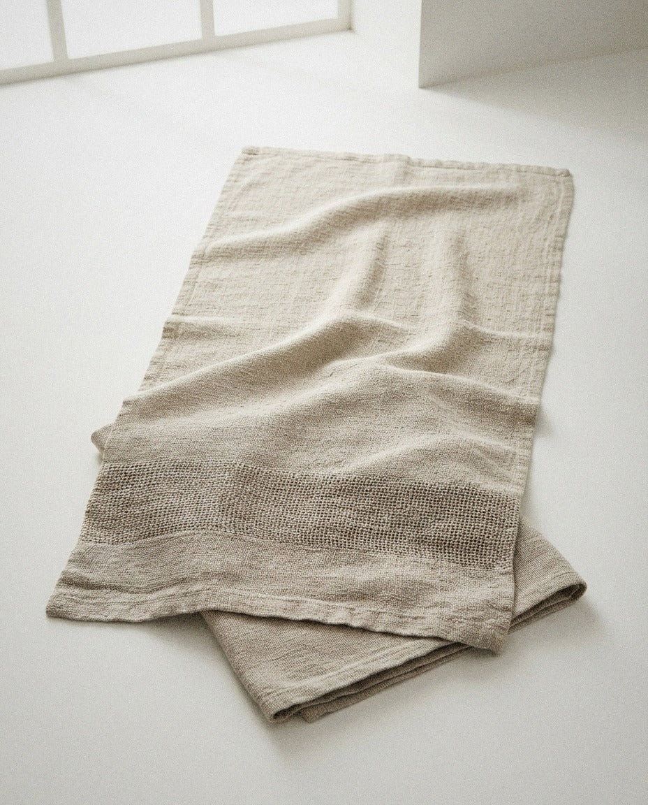 Marena Linen Bath Towel Set styled in a bright organic modern bathroom
