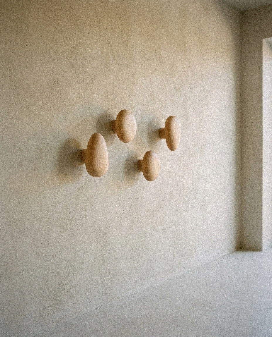 Minimalist Wooden Pebble Wall Hook Set (4pcs) – Beech-Wood