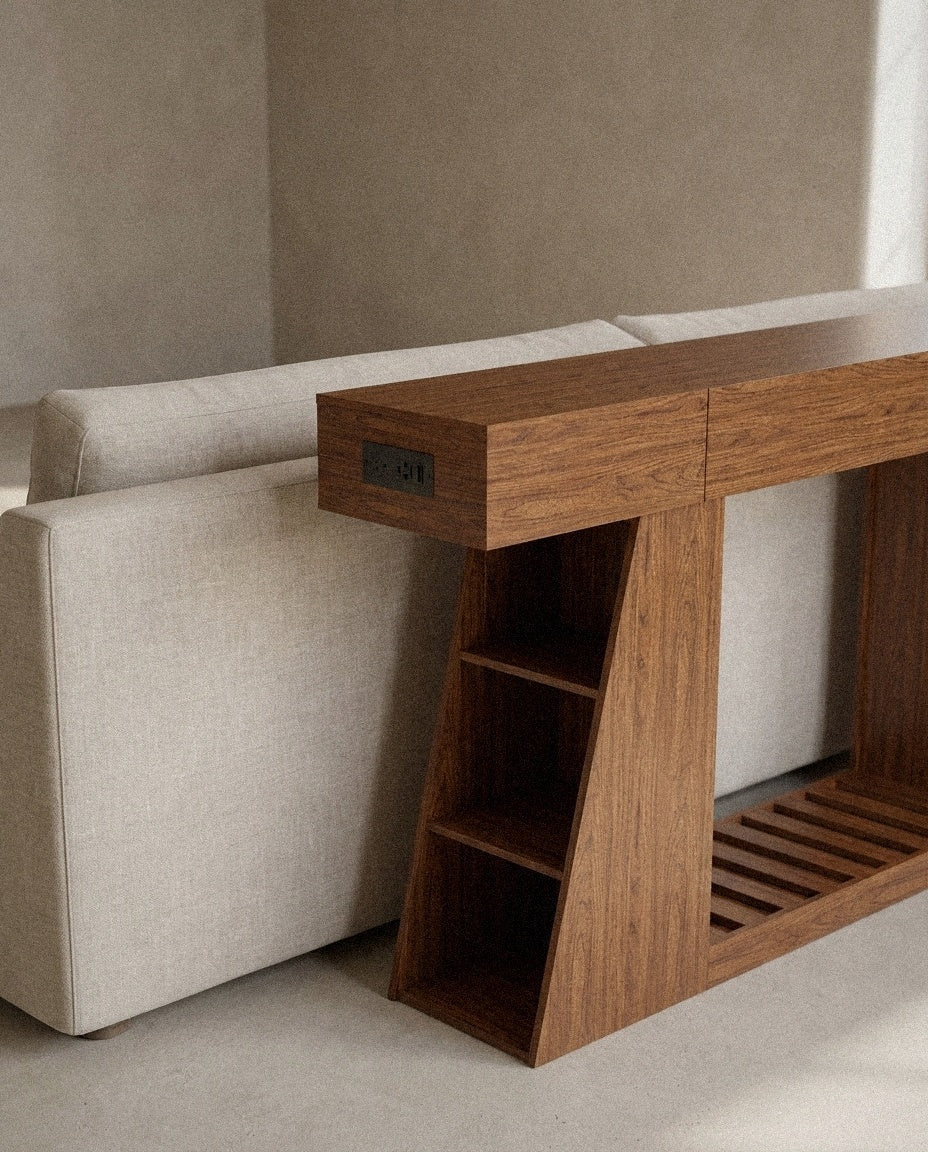 Close-up of Narrow Console Table with Power Outlet, 60 Inch showing material and construction
