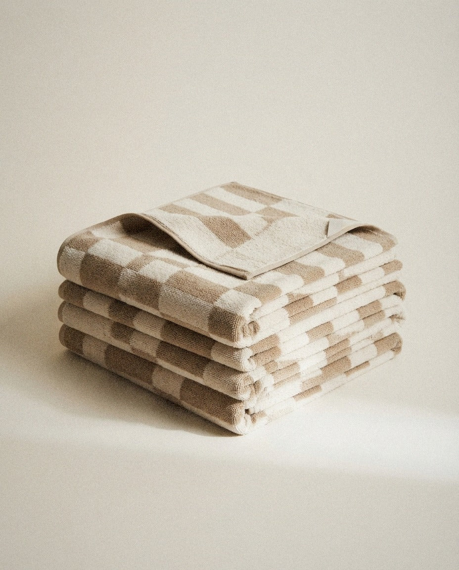 Pietra Australian Cotton Towels styled in a bright organic modern bathroom