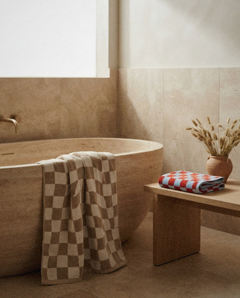 Pietra Australian Cotton Towels in a calm spa style bathroom setting
