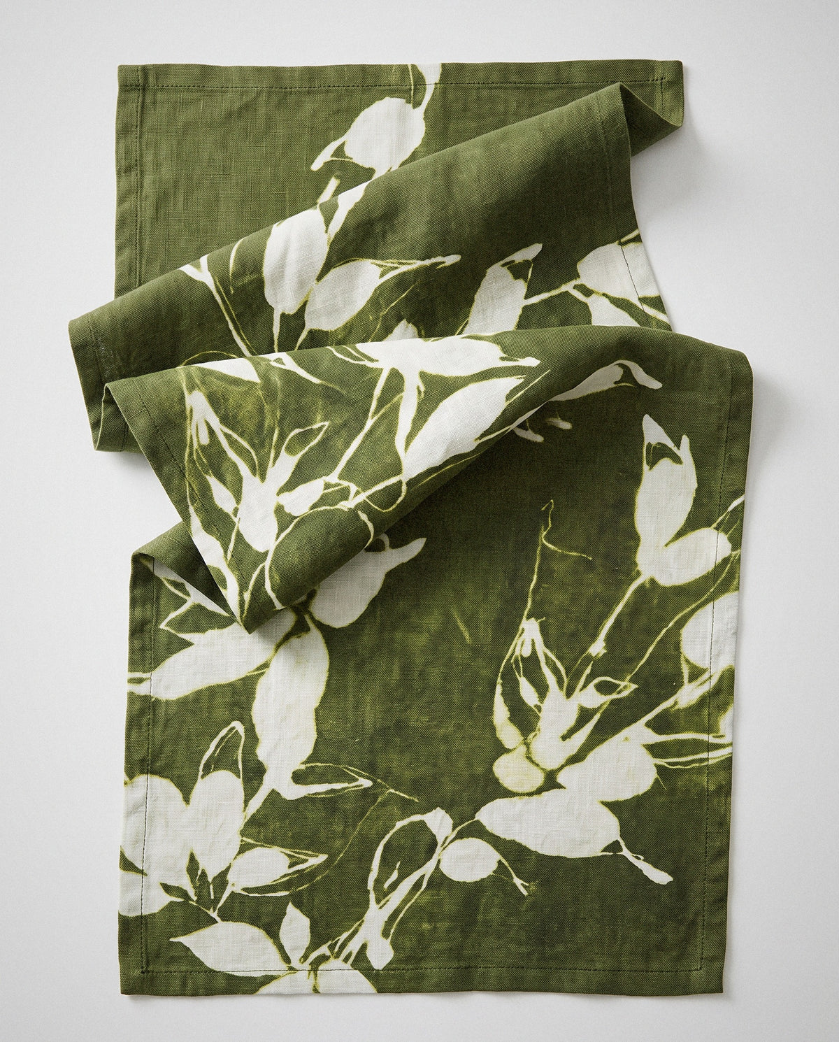 Porto Olive Linen Table Runner - Curora Home