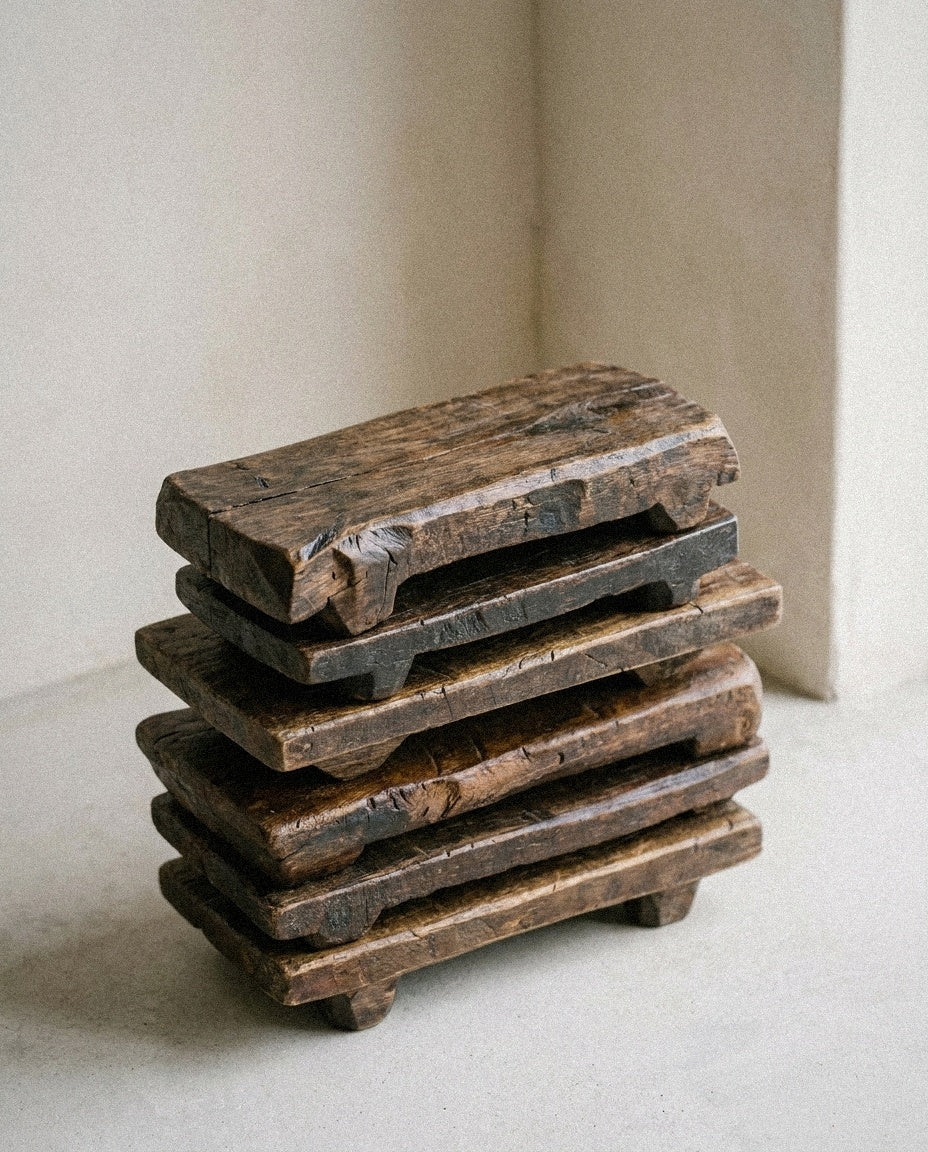 Close-up of Primitive Wood Stackable Pedestal showing material and construction