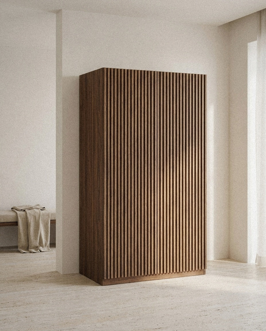 Render 2-Door Wardrobe styled in a minimal, sunlit room