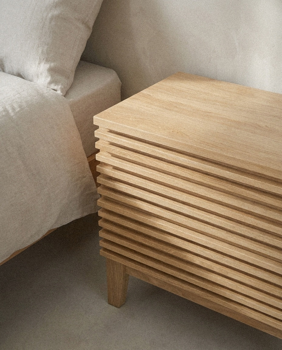 Close-up of Render 2-Drawer Nightstand showing material and construction