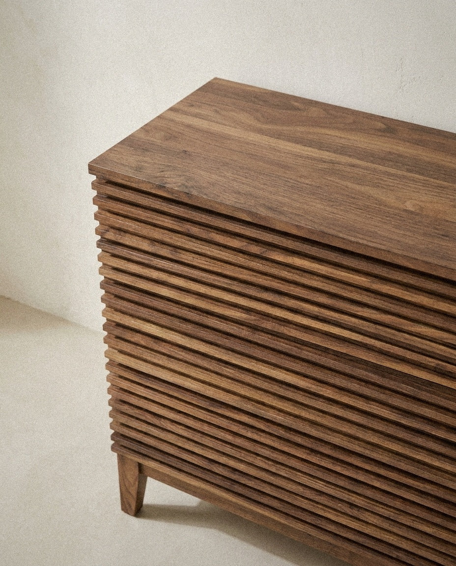 Close-up of Render Large 3-Drawer Nightstand showing material and construction