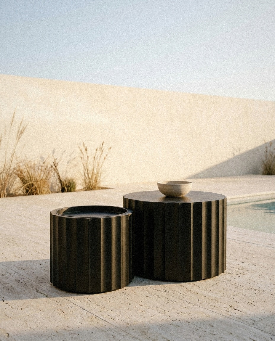 Round Nesting Coffee Tables, Set of 2 styled in a minimal, sunlit room