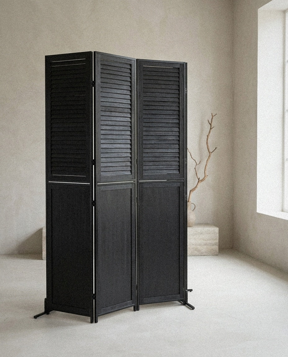 Rustic 3 Panel Room Dividers And Folding Privacy Screen in a light organic modern interior