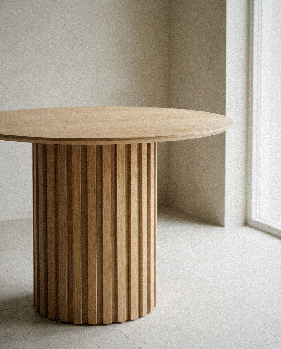 Close-up of Senja Round Dining Table showing material and construction