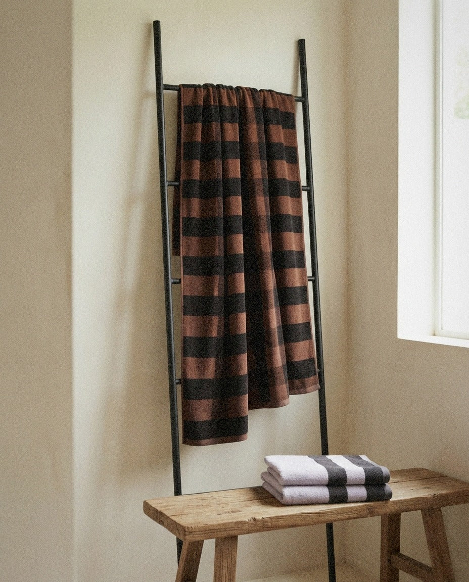 Shadmoor Australian Cotton Towels detail in a warm minimalist bathroom