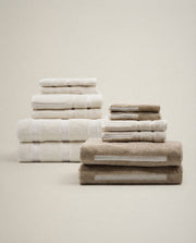 Sorrel Cotton Bath Towels styled in a bright organic modern bathroom