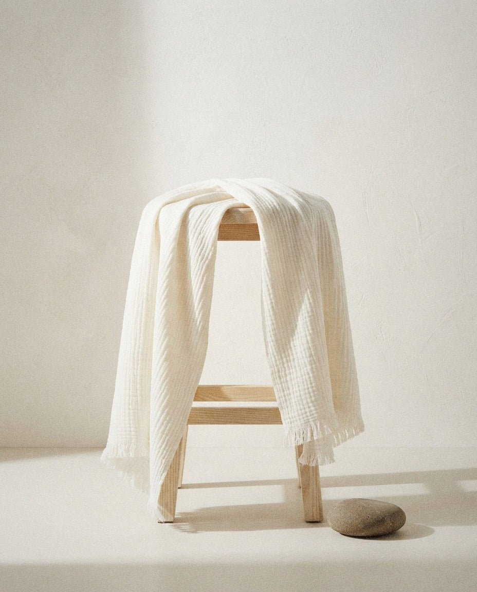Strand Bath Towel styled in a bright organic modern bathroom