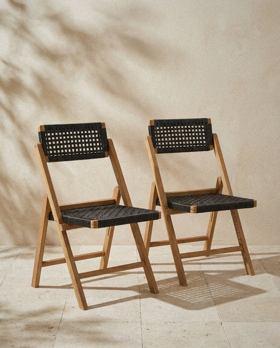 Teak Folding Chairs – Set of 2 in a light organic modern interior