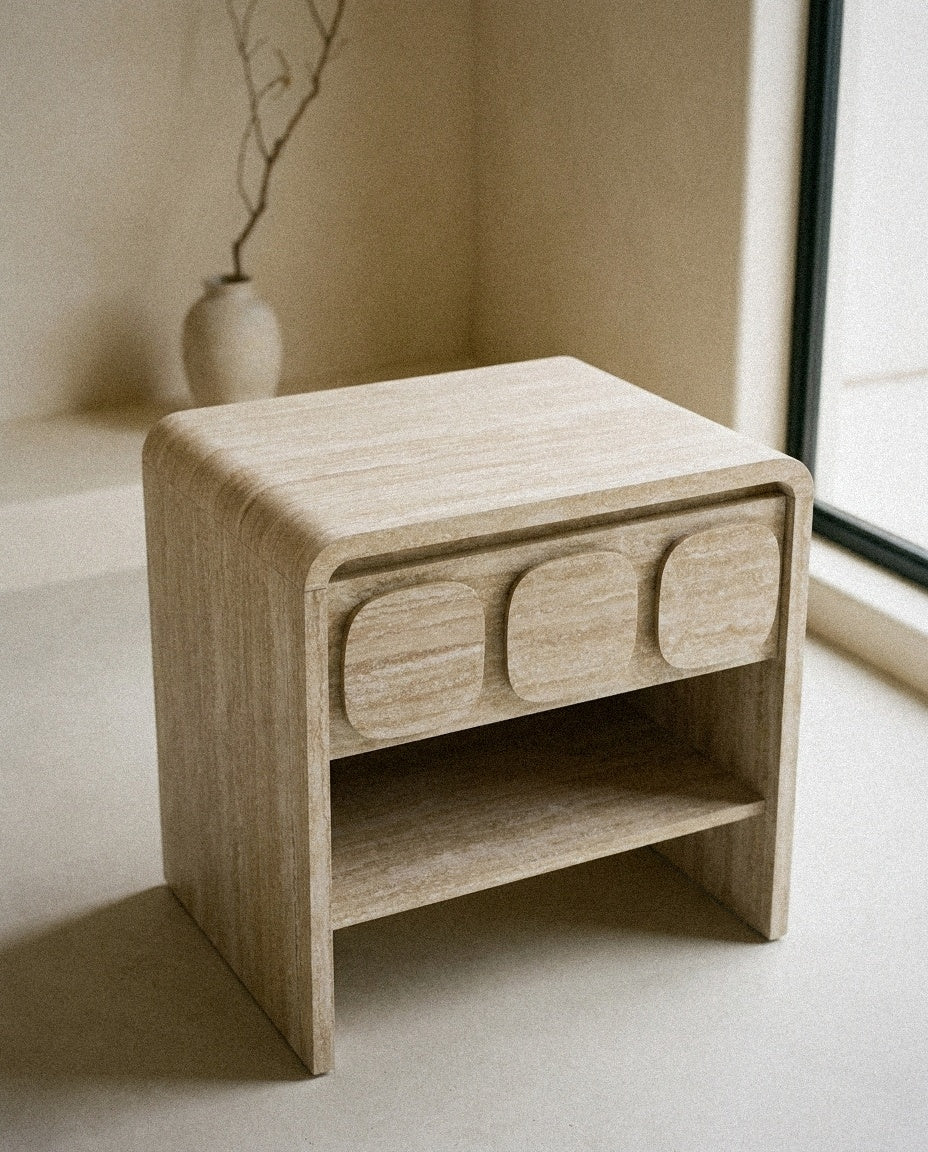 Close-up of Toscana 1-Drawer Nightstand showing material and construction