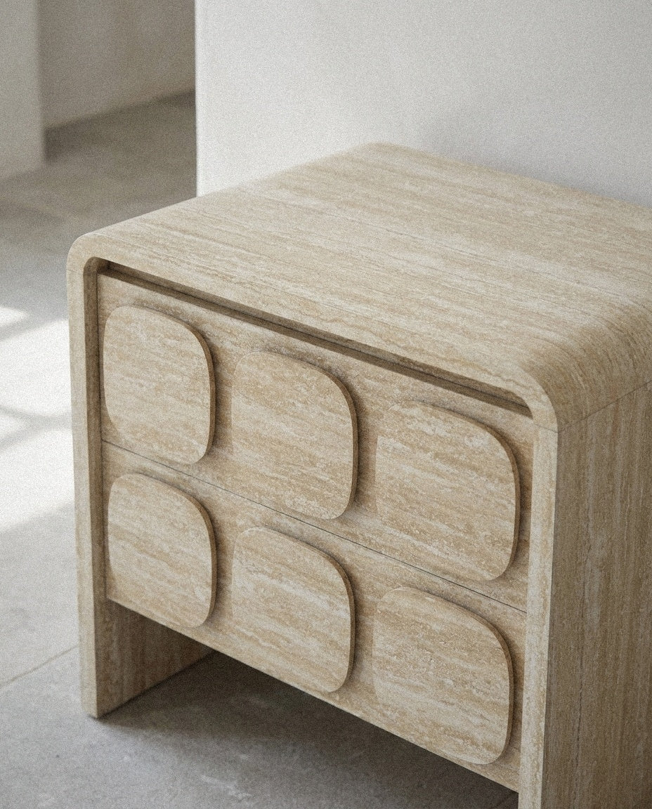 Close-up of Toscana 2-Drawer Nightstand showing material and construction