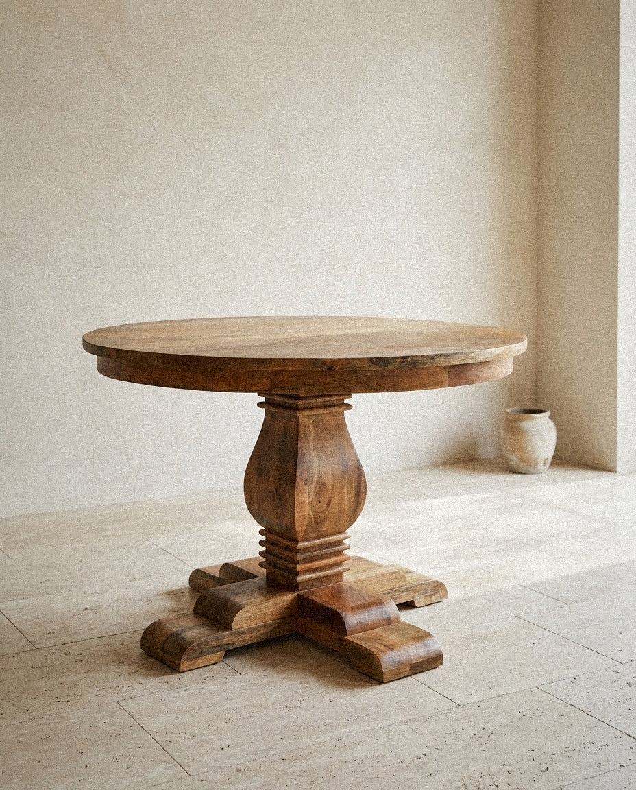 Valentina Round Wood Dining Table in a light organic modern interior