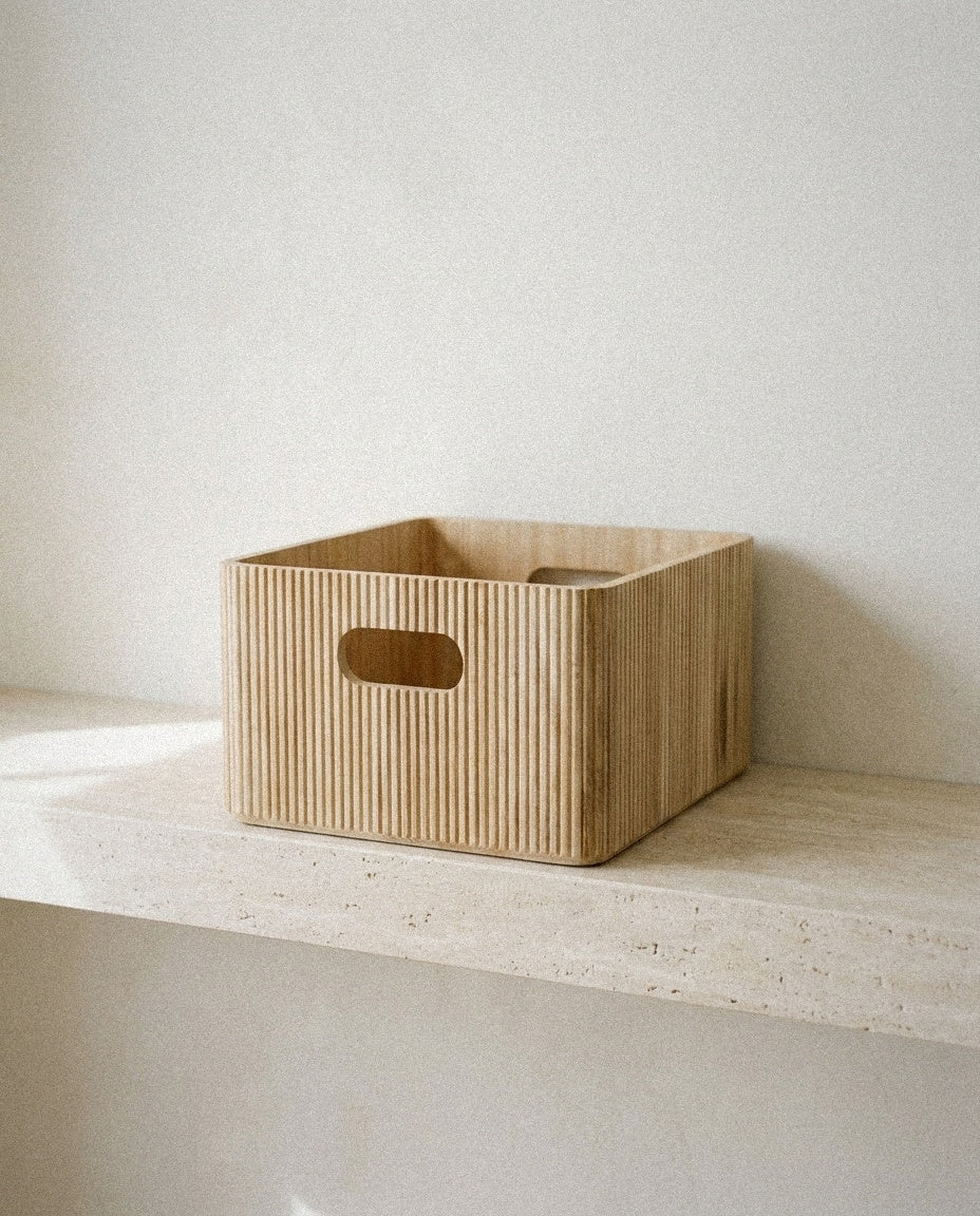 Wooden Ribbed Bins – Natural in a light organic modern interior