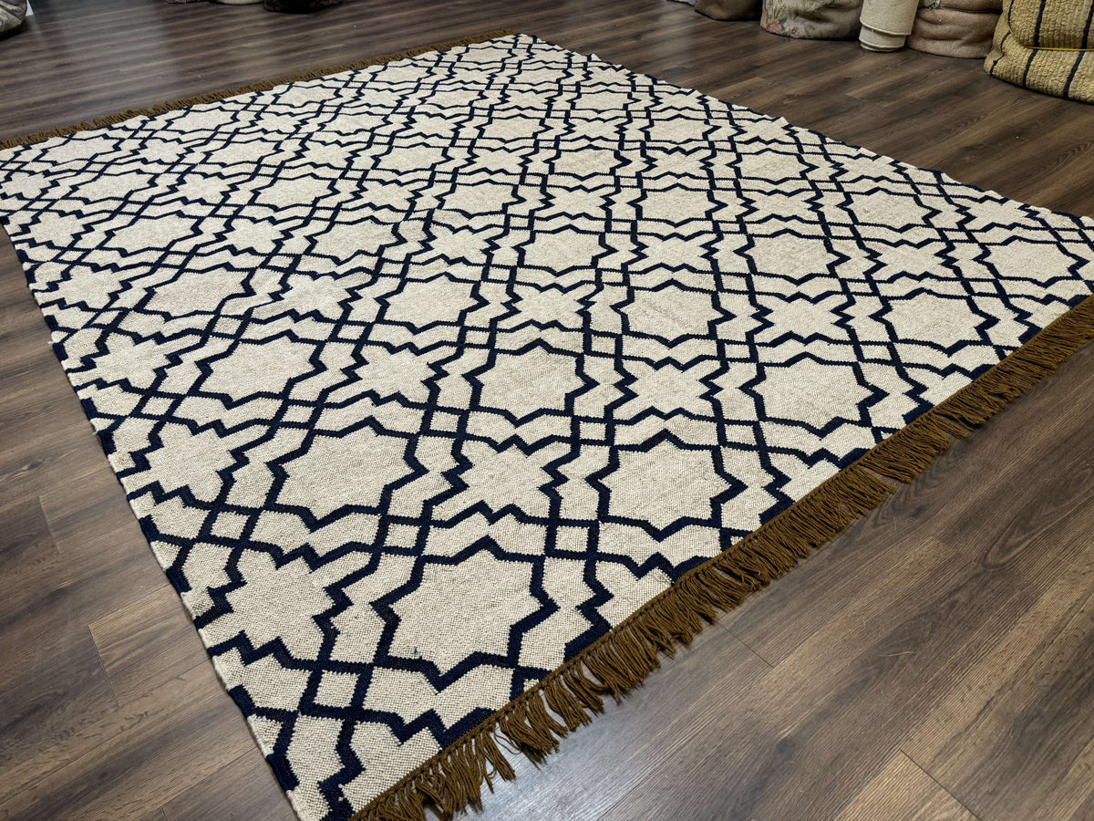 Indian Kilim Rug – Oat & Navy