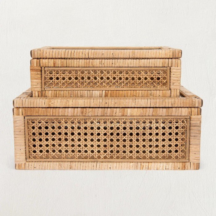 Rattan Glass-Lid Keepsake Boxes