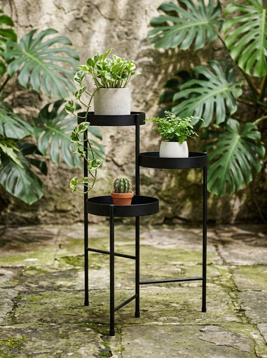 Black Metal 3-Tier Plant Stand
