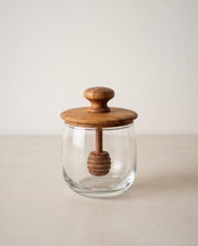 Mini Teak & Glass Honey Jar in a bright organic modern interior