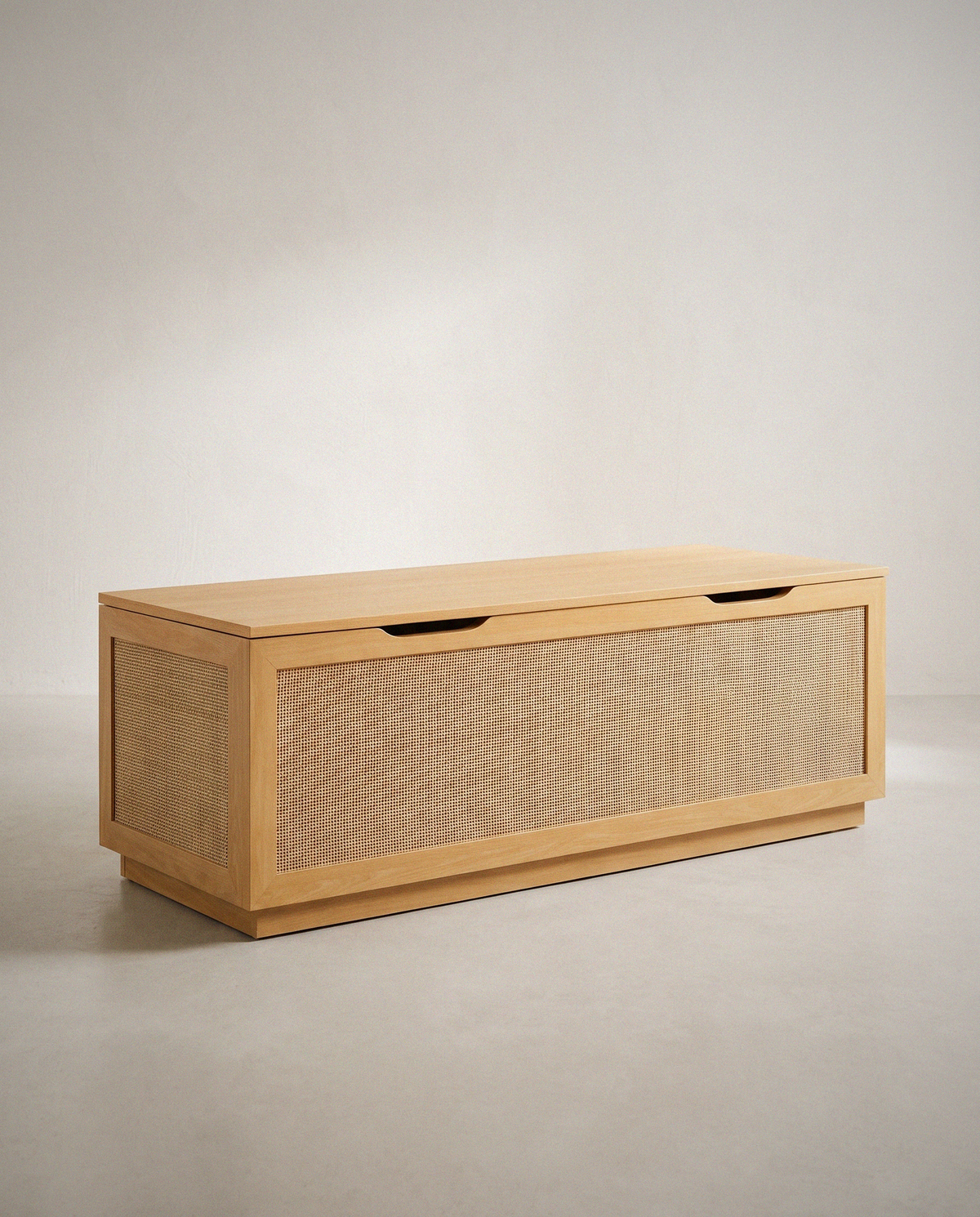 Soma Rattan Storage Bench in a bright organic modern interior