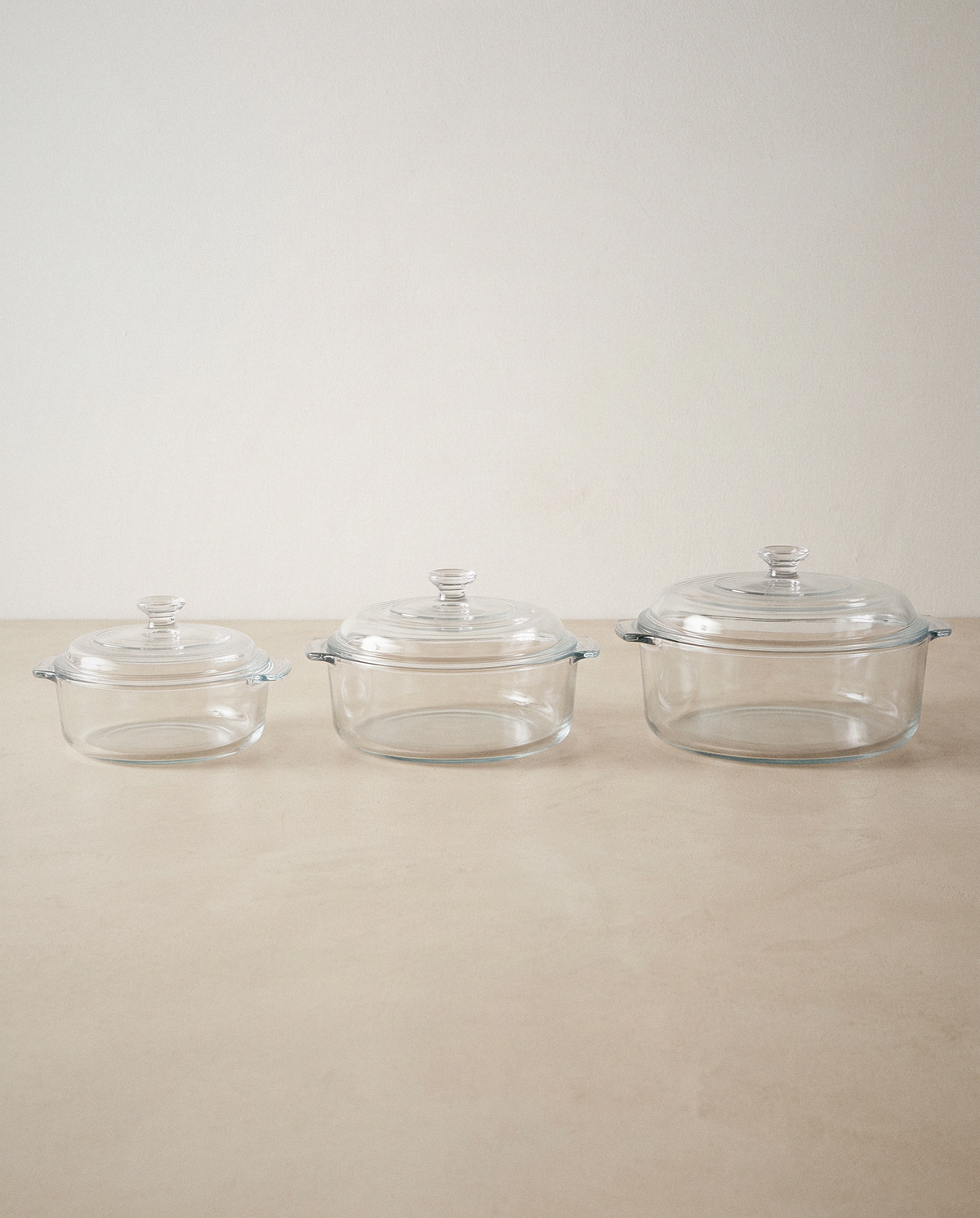 Glass Casserole Set with Lids, 6 Piece in a bright organic modern interior