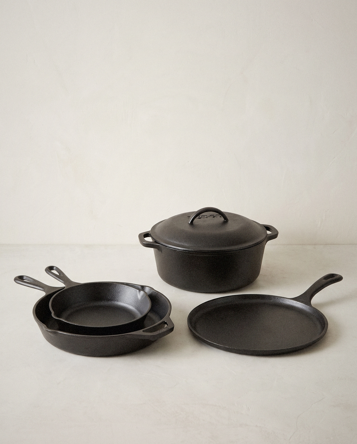Cast Iron Cookware Set, 5 Piece in a bright organic modern interior