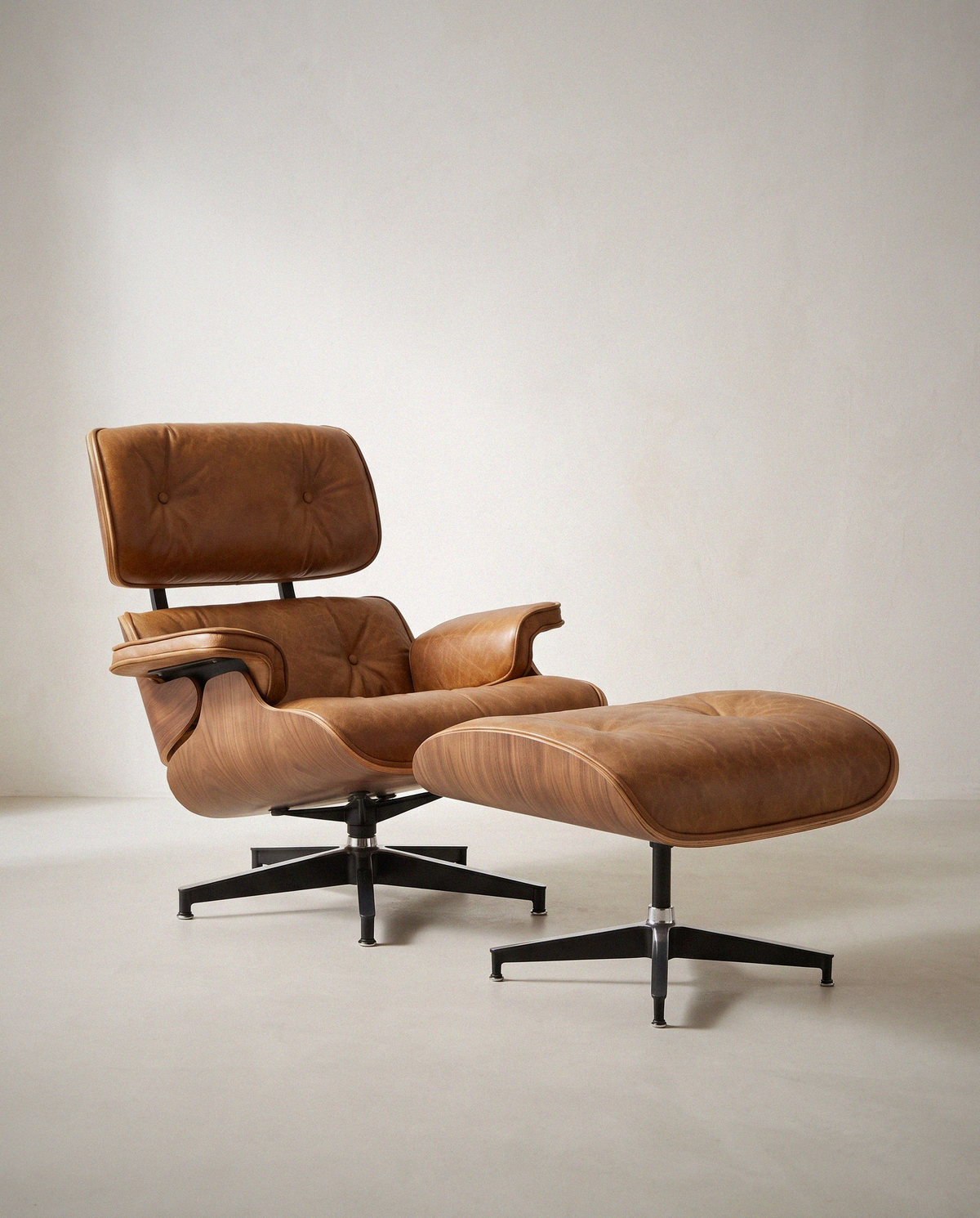 Top Grain Leather Lounge Chair with Ottoman in a bright organic modern interior