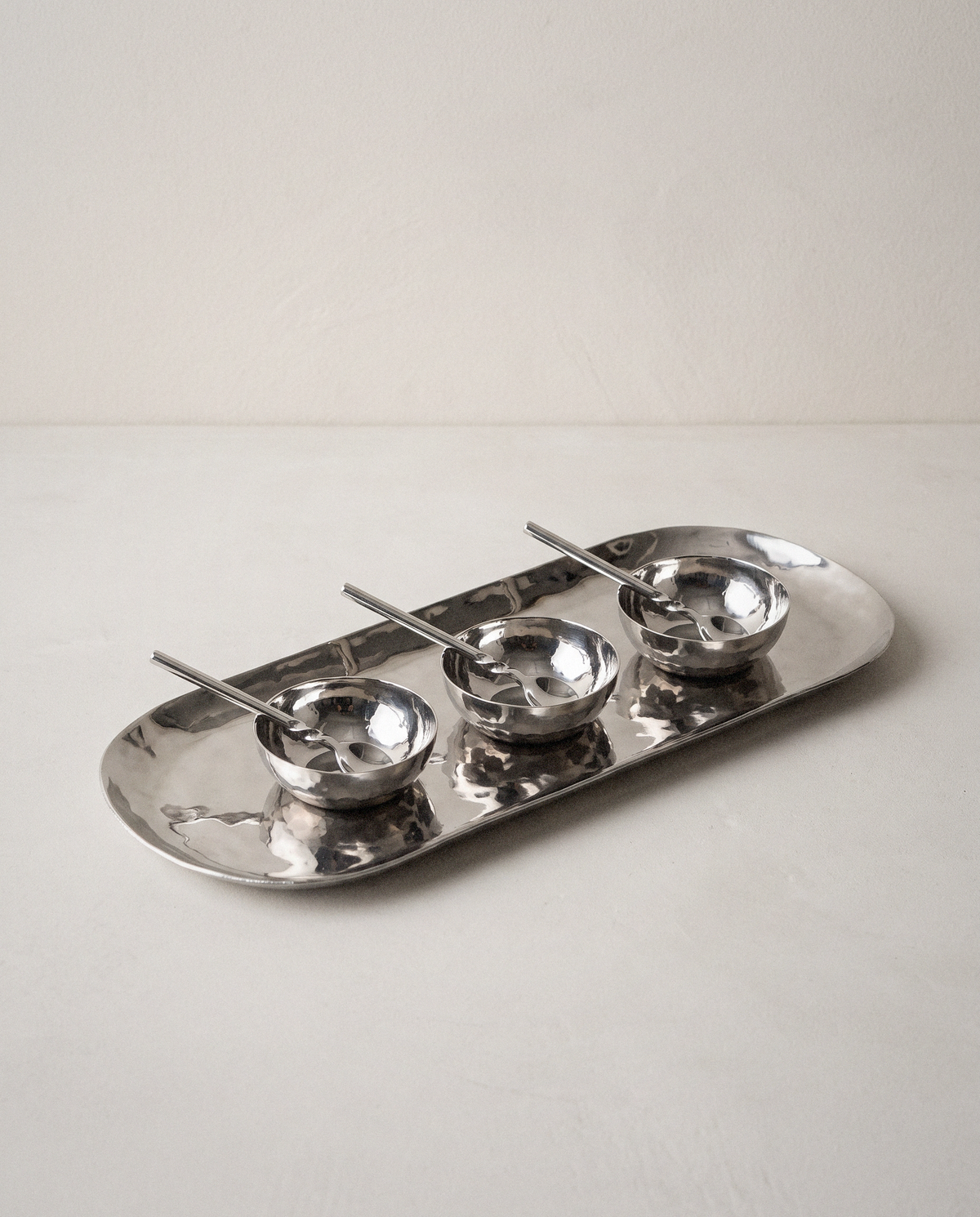 Hammered Condiment Set, 7 Piece in a bright organic modern interior