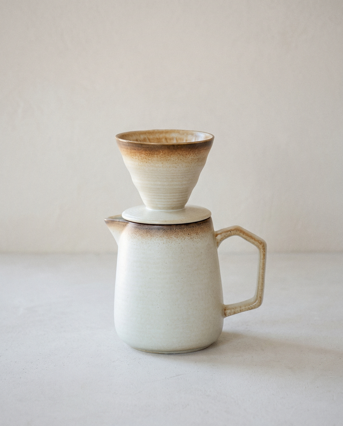 Earthy Stoneware Pour-Over Set in a bright organic modern interior