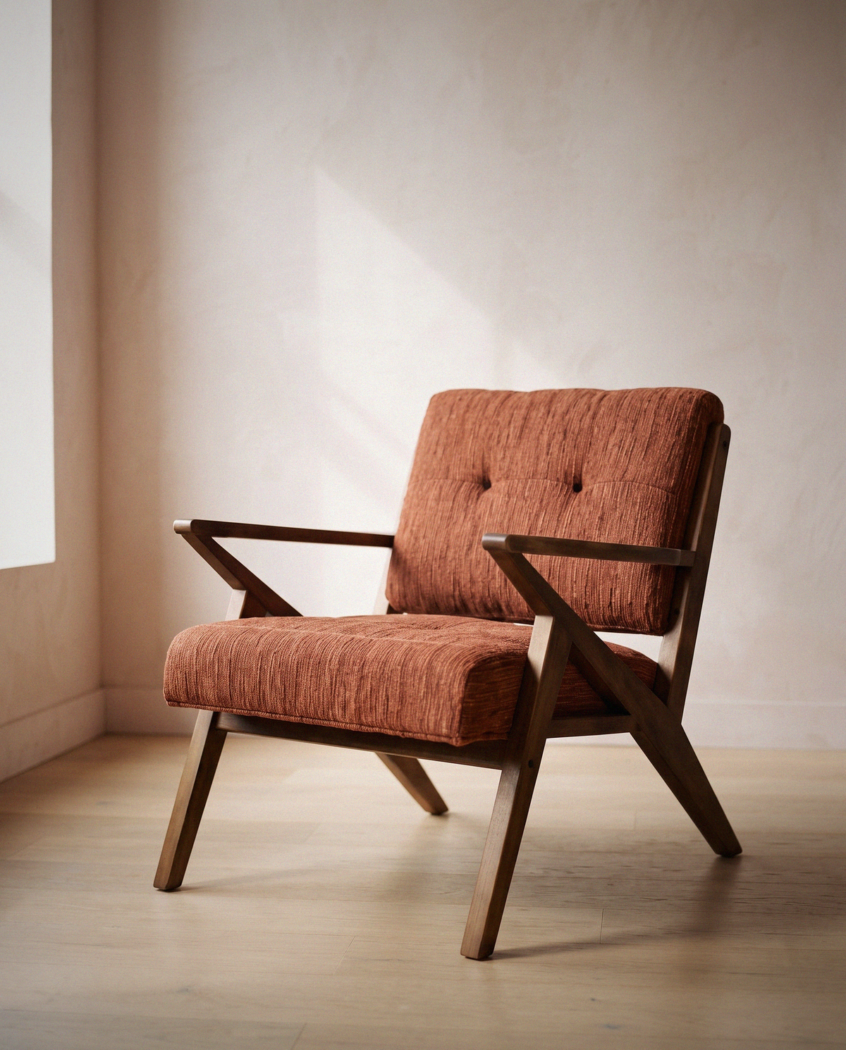 Tufted Upholstered Lounge Chair in a bright organic modern interior