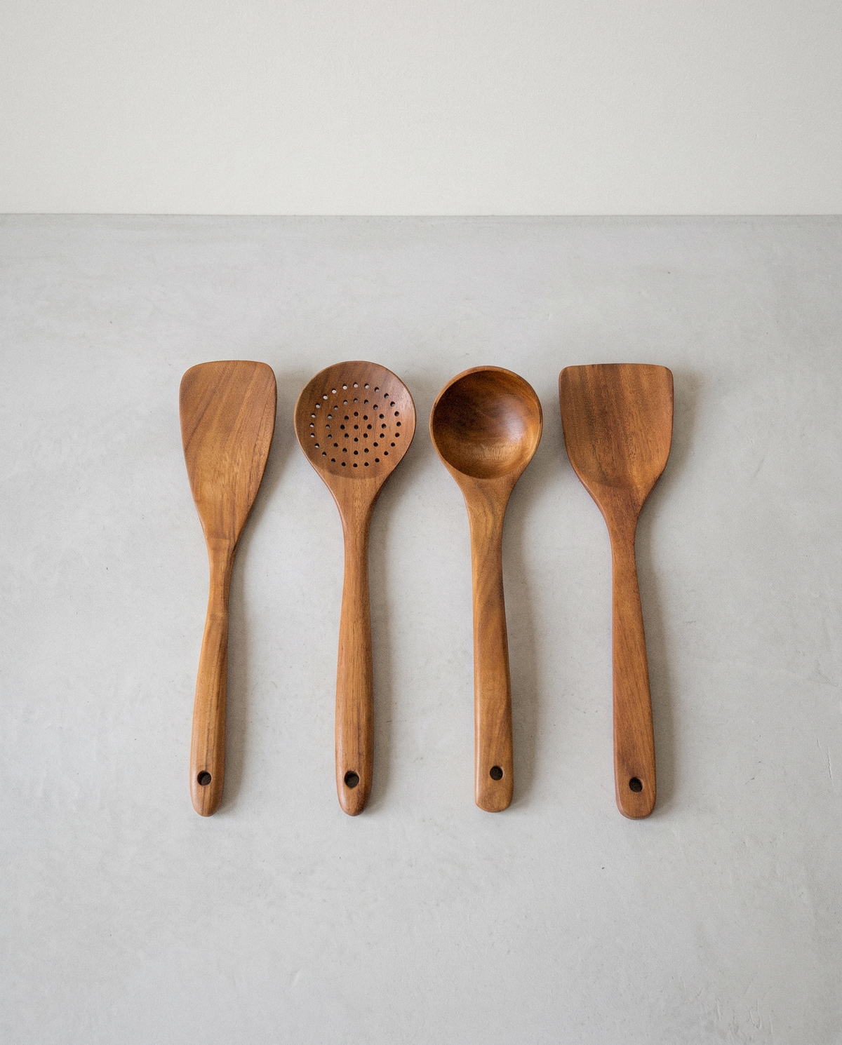 Nosara Teak Utensil Set in a bright organic modern interior