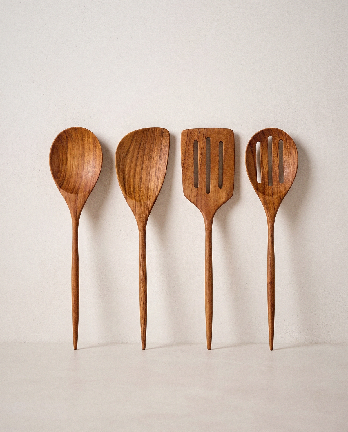 Padma Teak Mini Utensils, Set of 4 in a bright organic modern interior