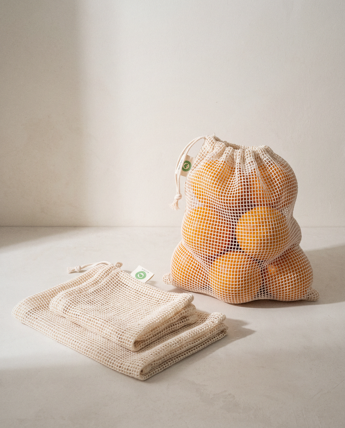 Mesh Produce Bags styled in a calm minimalist living space