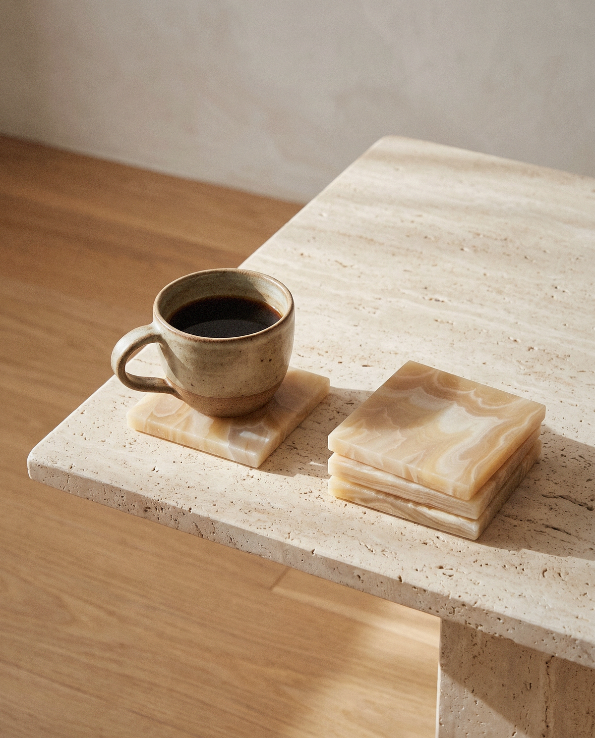 Honey Onyx Coasters in a bright organic modern interior
