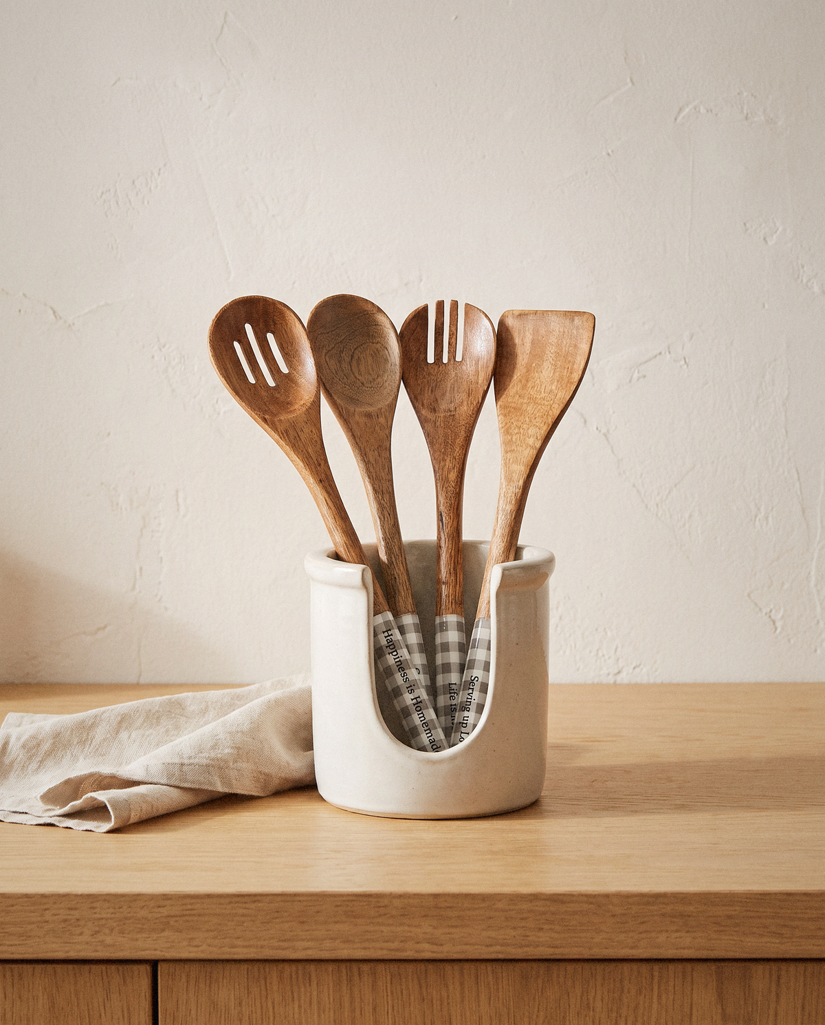 Wooden Serving Utensils styled in a calm minimalist living space