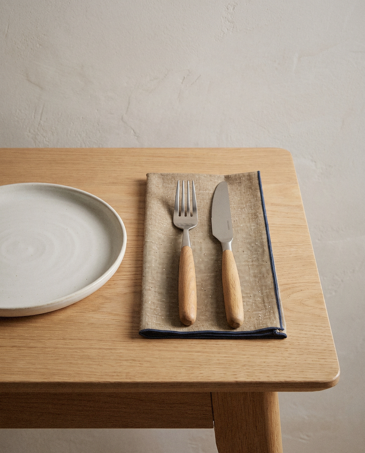 Tan Chambray Napkin styled in a calm minimalist living space