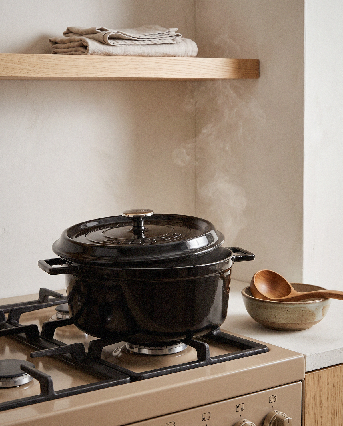 Lava Enameled Cast Iron Pot, 28cm in a bright organic modern interior