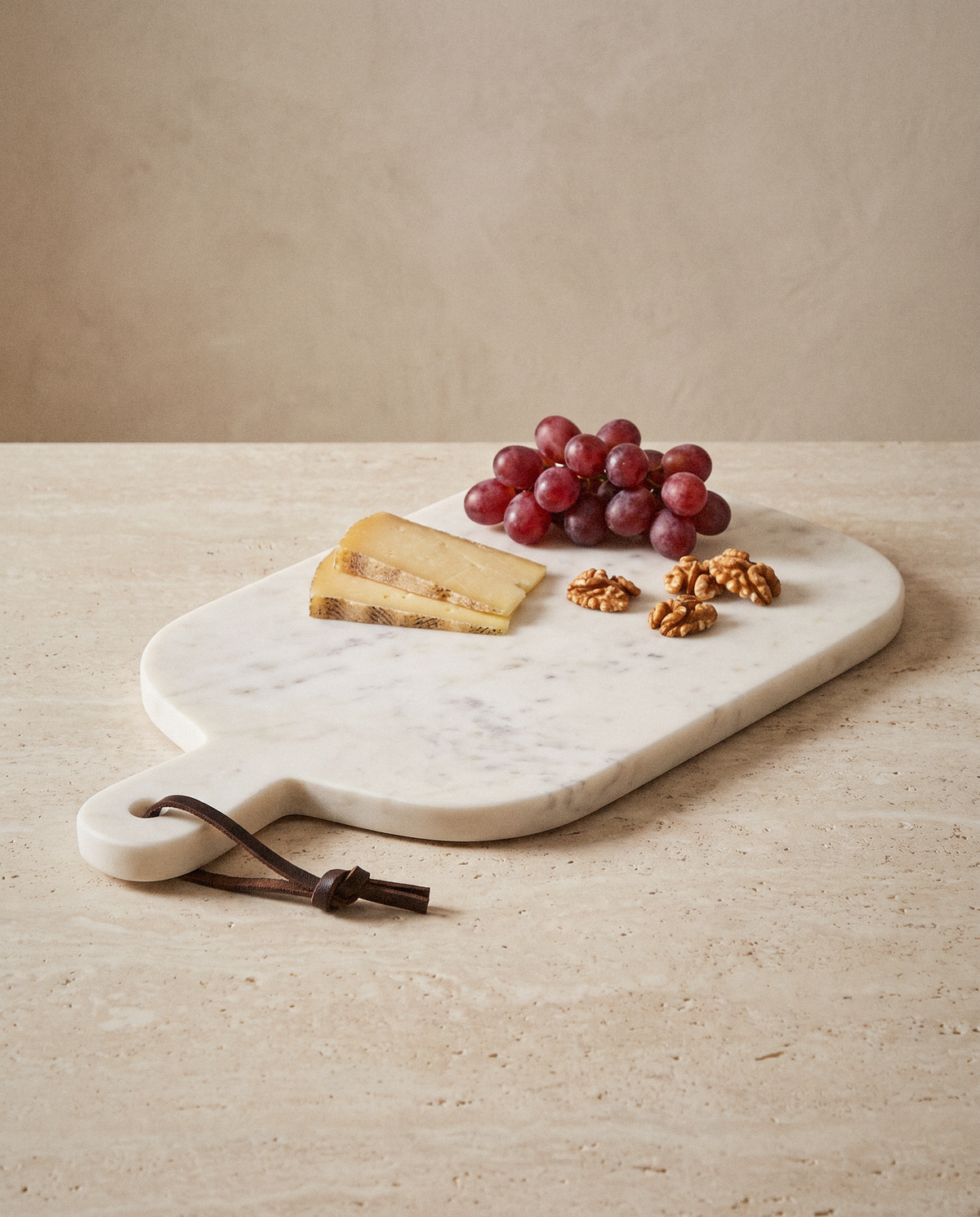 Bloom Marble Charcuterie Board styled in a calm minimalist living space