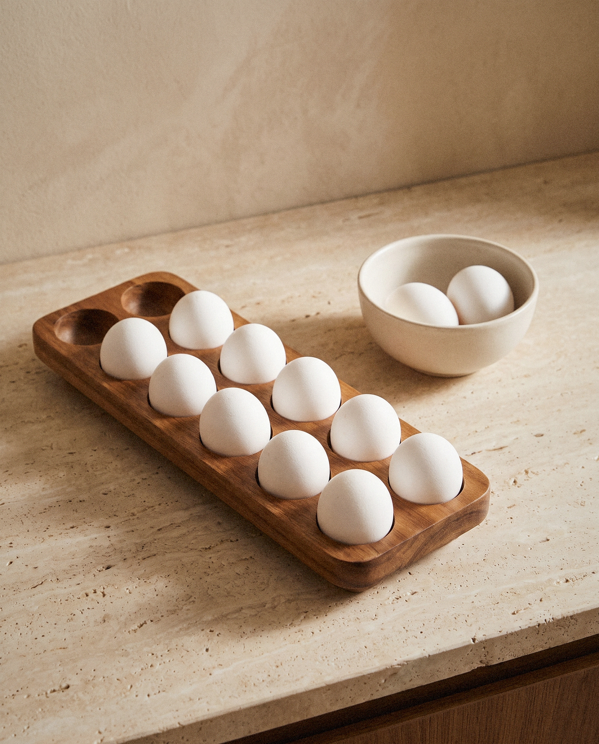 Wooden Egg Storage Box in a bright organic modern interior