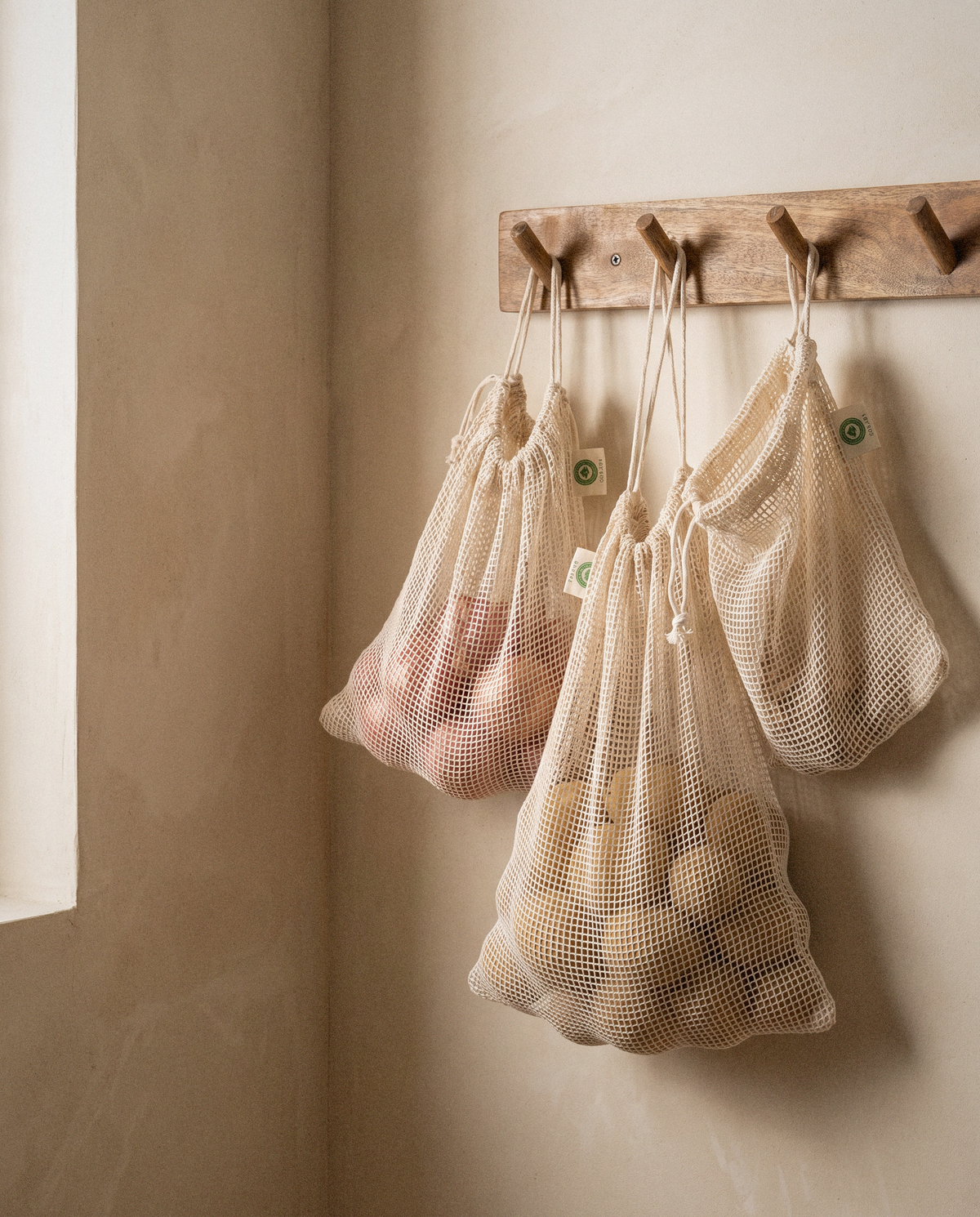 Mesh Produce Bags in a bright organic modern interior