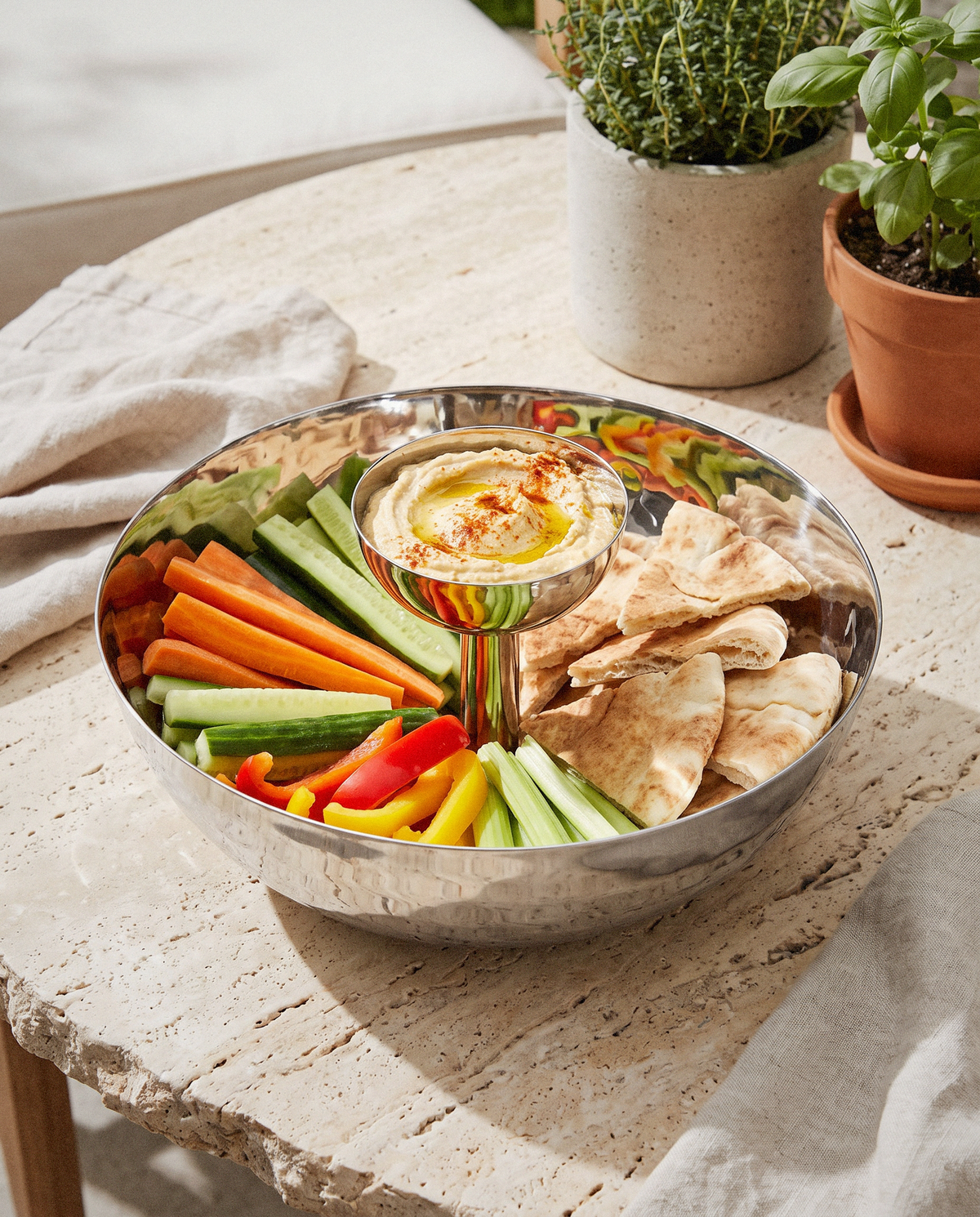 Hammered Chip & Dip Bowl detail in warm natural light