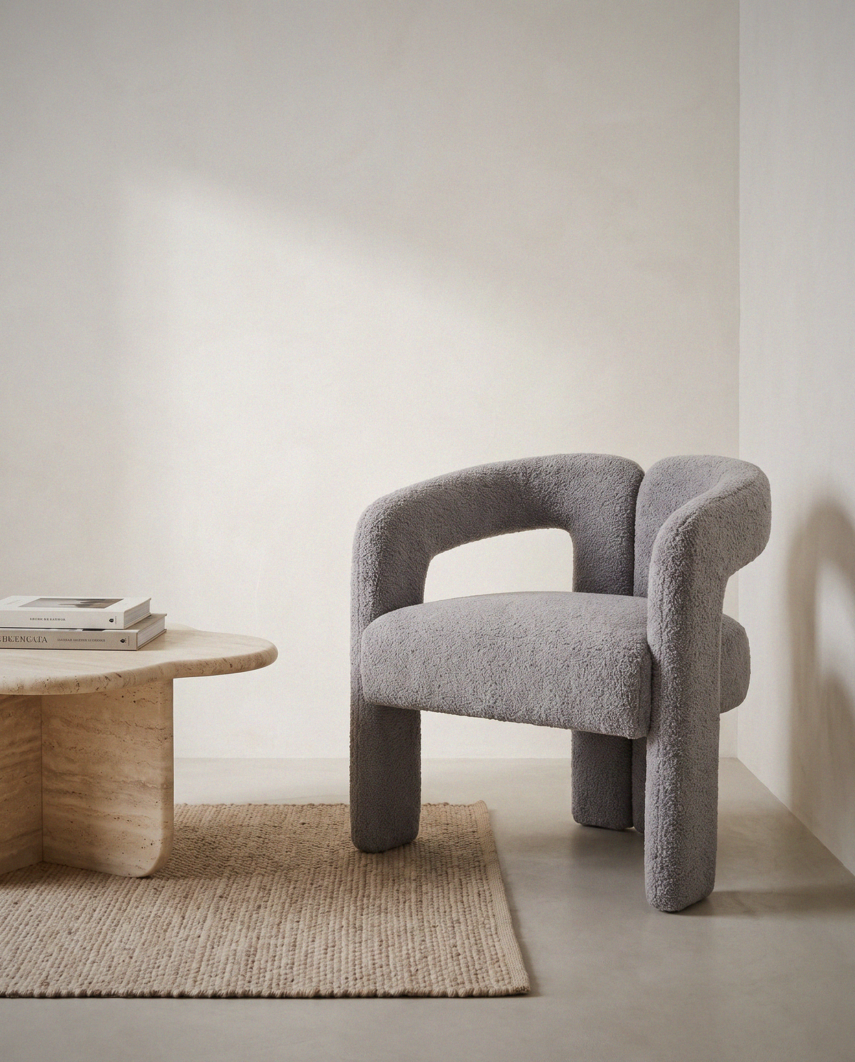 Teddy Fabric Dining Chair, Gray in a bright organic modern interior