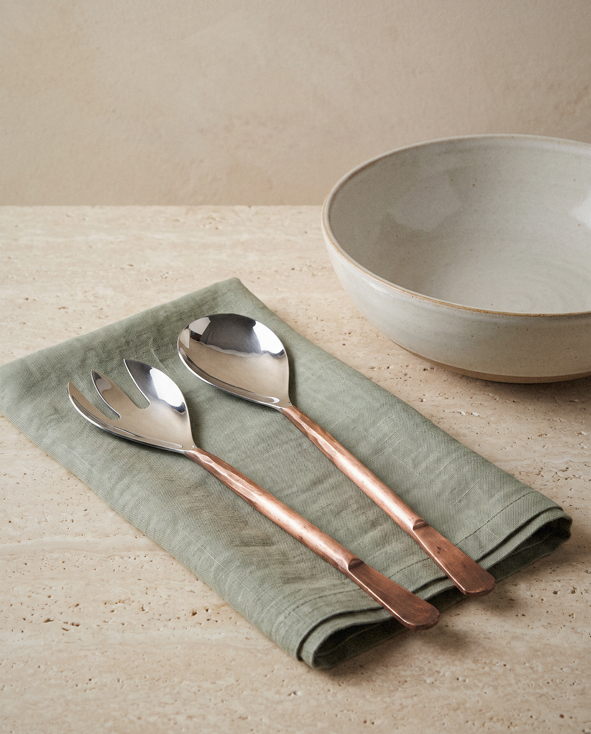 Celia Salad Servers, Set of 2 detail in warm natural light