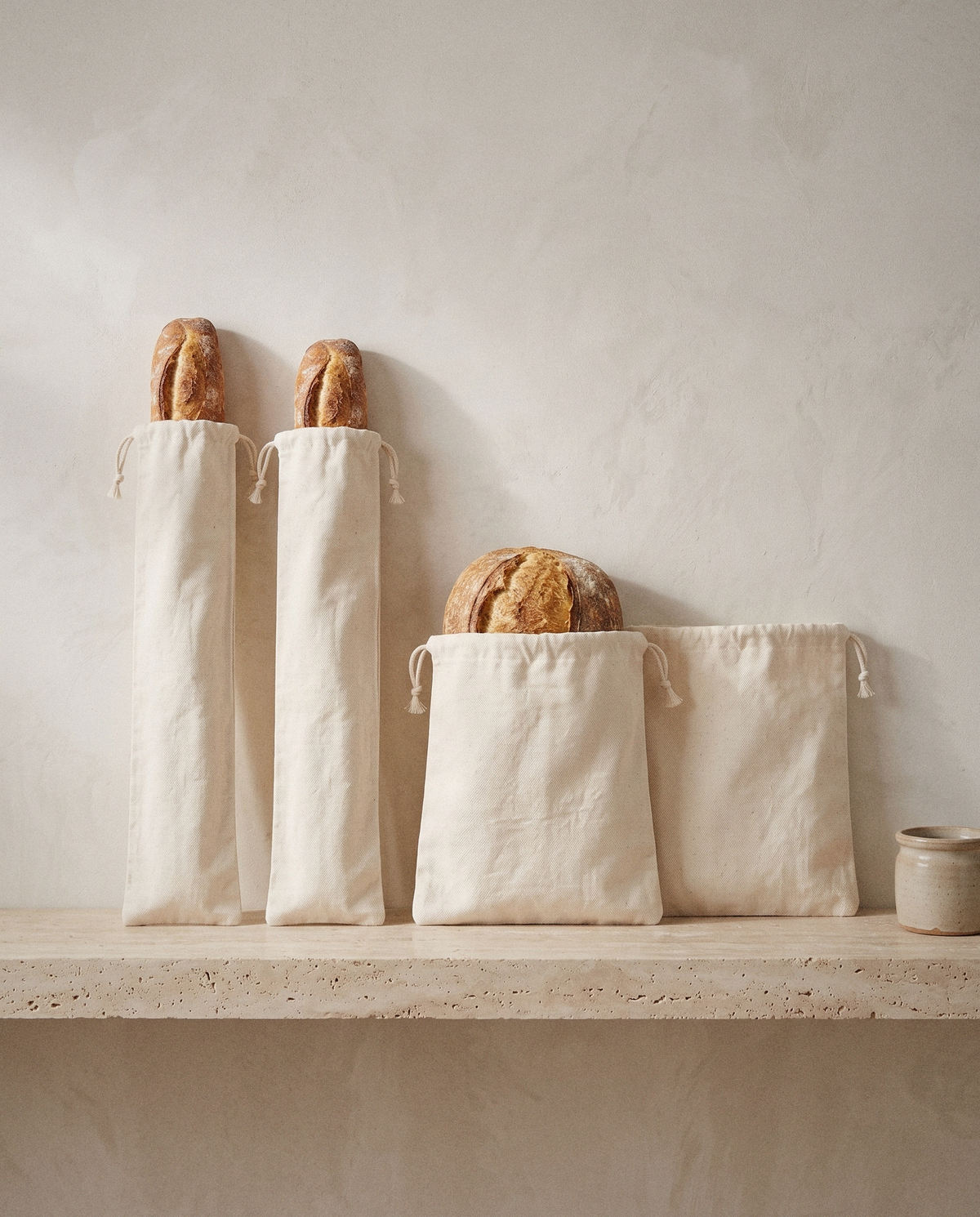 Linen Bread Bags in a bright organic modern interior